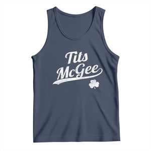 Tits McGee Tank Top Funny St Patricks Day Adult Humor Shamrocks TS11 Navy Print Your Wear