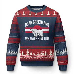 Dear Greenland We Hate Him Too Ugly Christmas Sweater Polar Bear Political Protest TS11 Navy Red Print Your Wear
