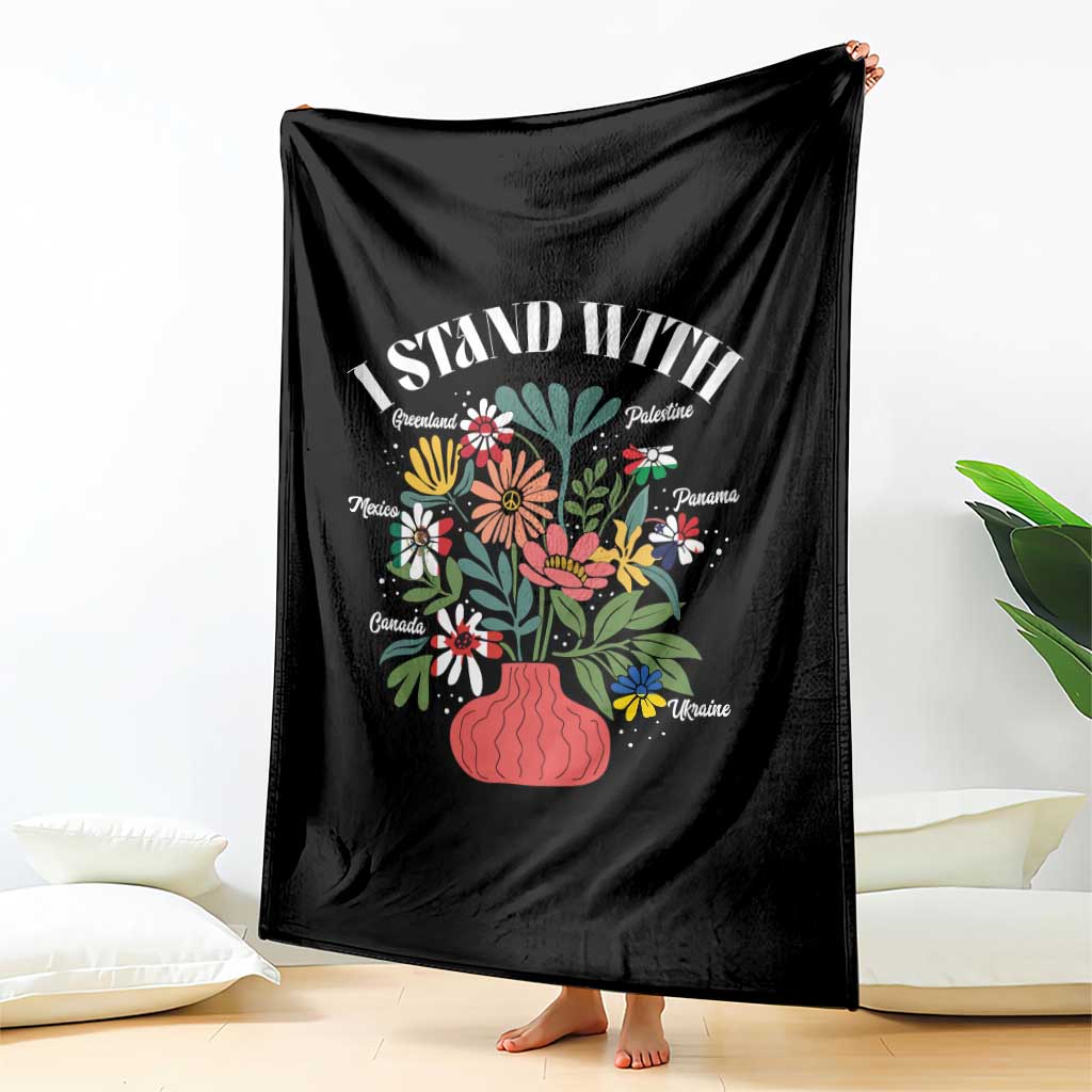 I Stand With Canada Greenland Mexico Panama Gaza Ukraine Throw Blanket Retro Floral TS11 Print Your Wear