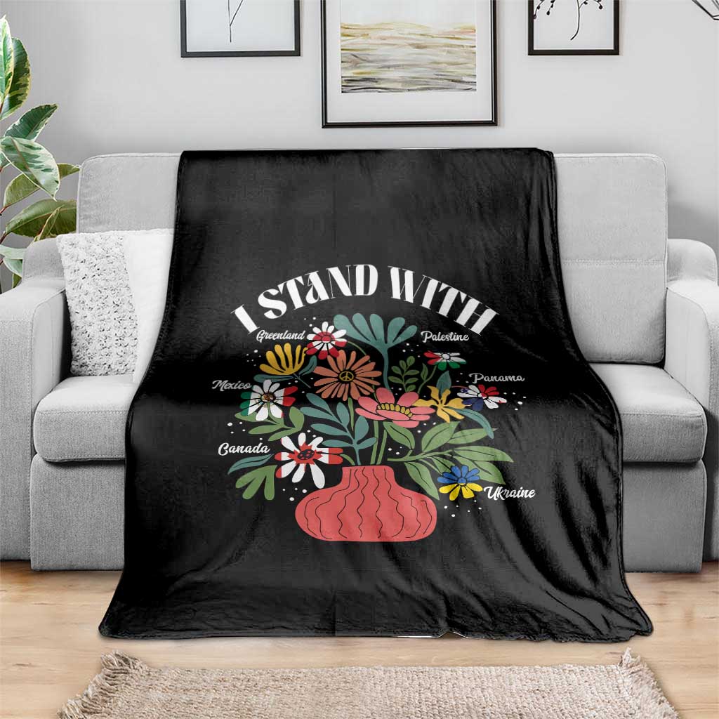 I Stand With Canada Greenland Mexico Panama Gaza Ukraine Throw Blanket Retro Floral TS11 Print Your Wear