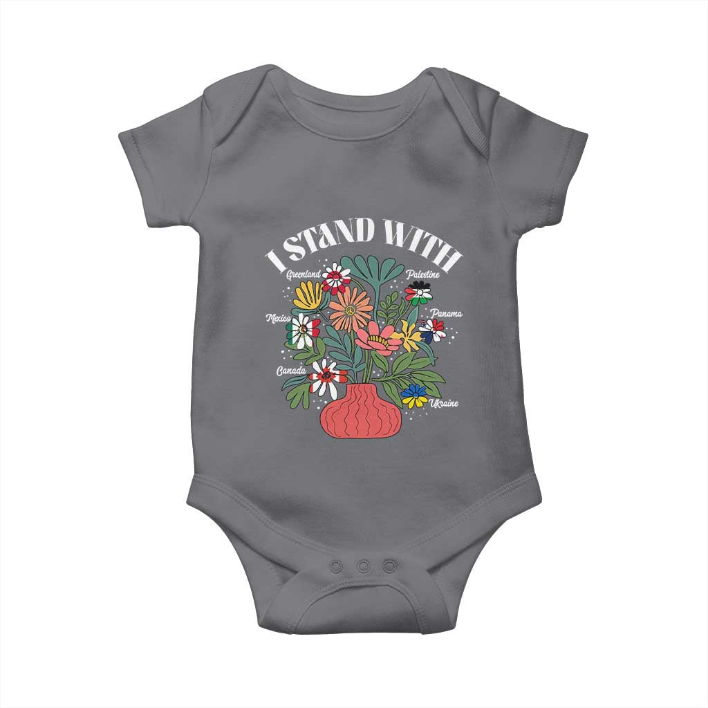 I Stand With Canada Greenland Mexico Panama Gaza Ukraine Baby Onesie Retro Floral TS11 Charcoal Print Your Wear