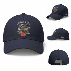 I Stand With Canada Greenland Mexico Panama Gaza Ukraine Baseball Cap Retro Floral TS11 Baseball Cap Universal Fit Navy Print Your Wear