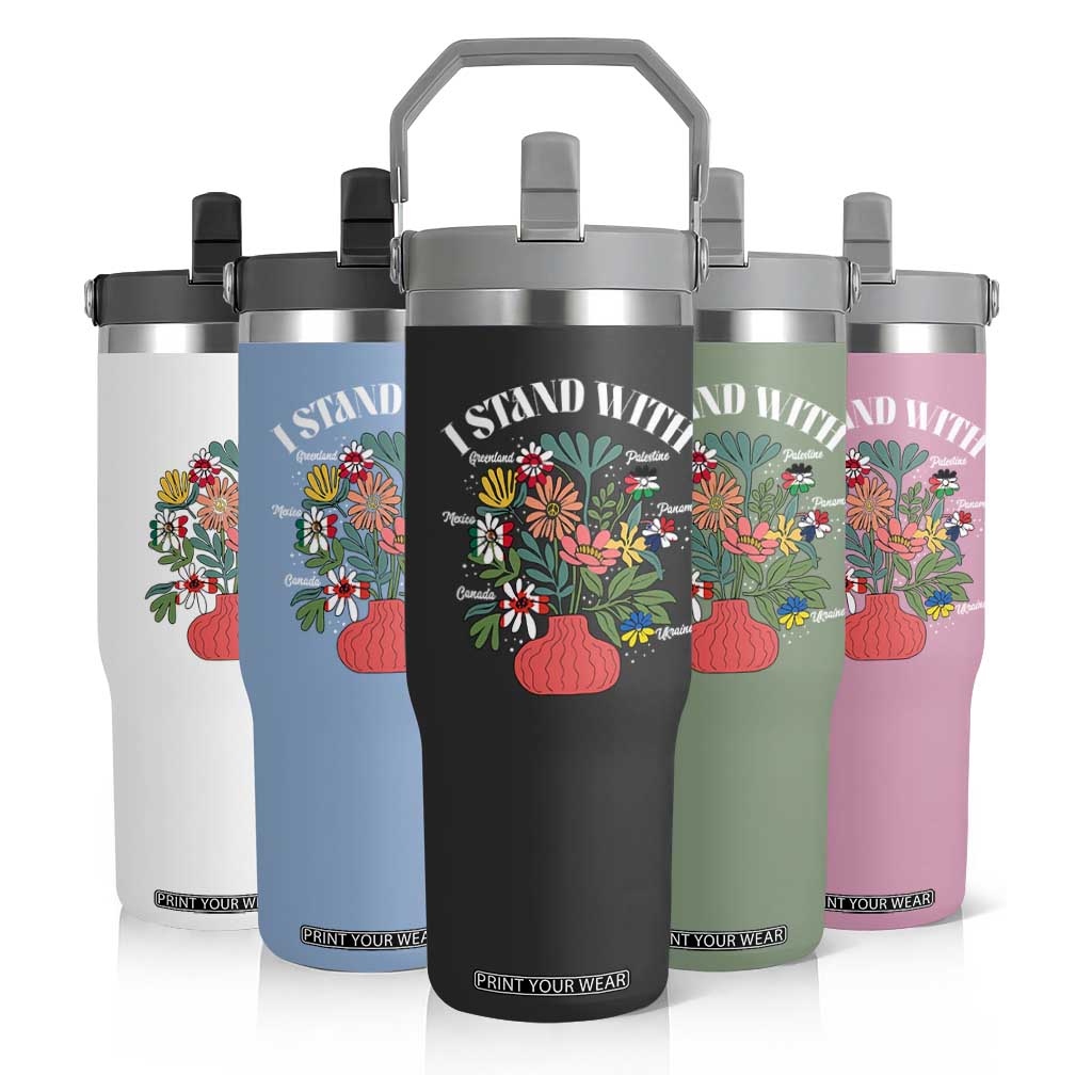 I Stand With Canada Greenland Mexico Panama Gaza Ukraine Flip Straw Tumbler Retro Floral TS11 Print Your Wear