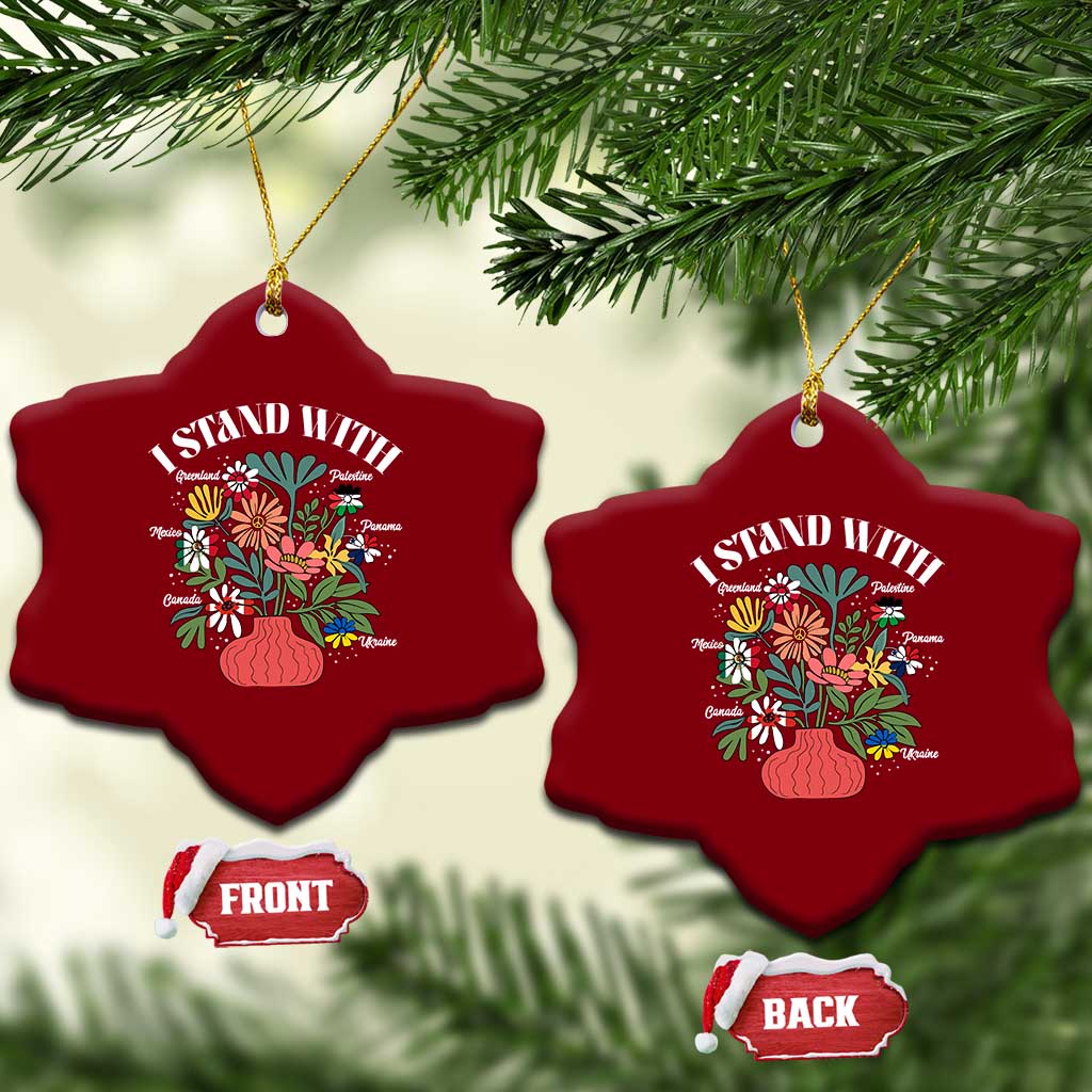 I Stand With Canada Greenland Mexico Panama Gaza Ukraine Ceramic Ornament Retro Floral TS11 Print Your Wear