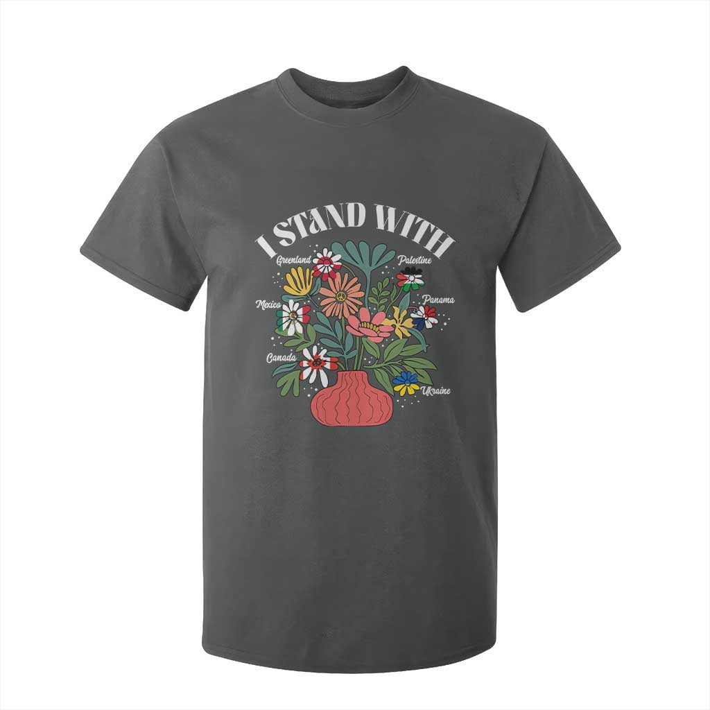 I Stand With Canada Greenland Mexico Panama Gaza Ukraine T Shirt For Kid Retro Floral TS11 Dark Heather Print Your Wear
