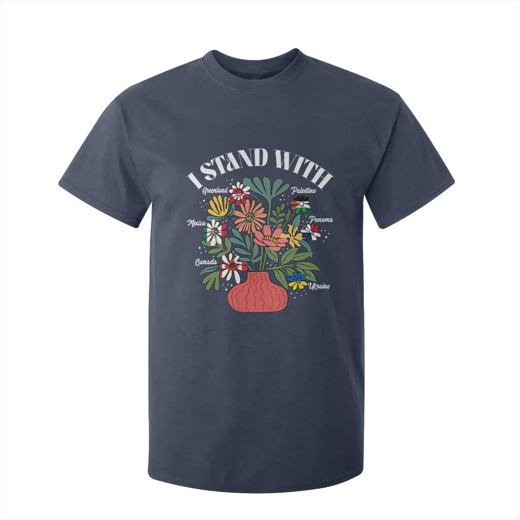 I Stand With Canada Greenland Mexico Panama Gaza Ukraine T Shirt For Kid Retro Floral TS11 Navy Print Your Wear