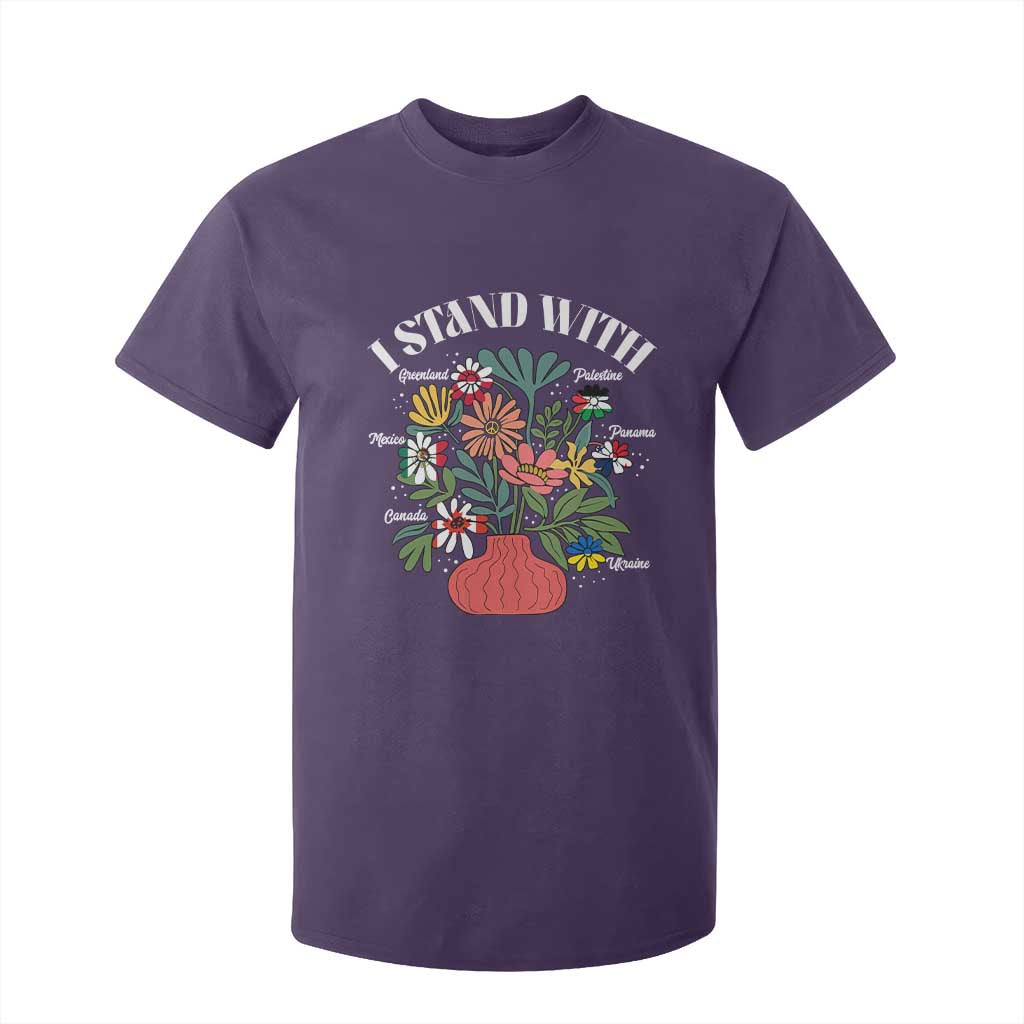 I Stand With Canada Greenland Mexico Panama Gaza Ukraine T Shirt For Kid Retro Floral TS11 Purple Print Your Wear