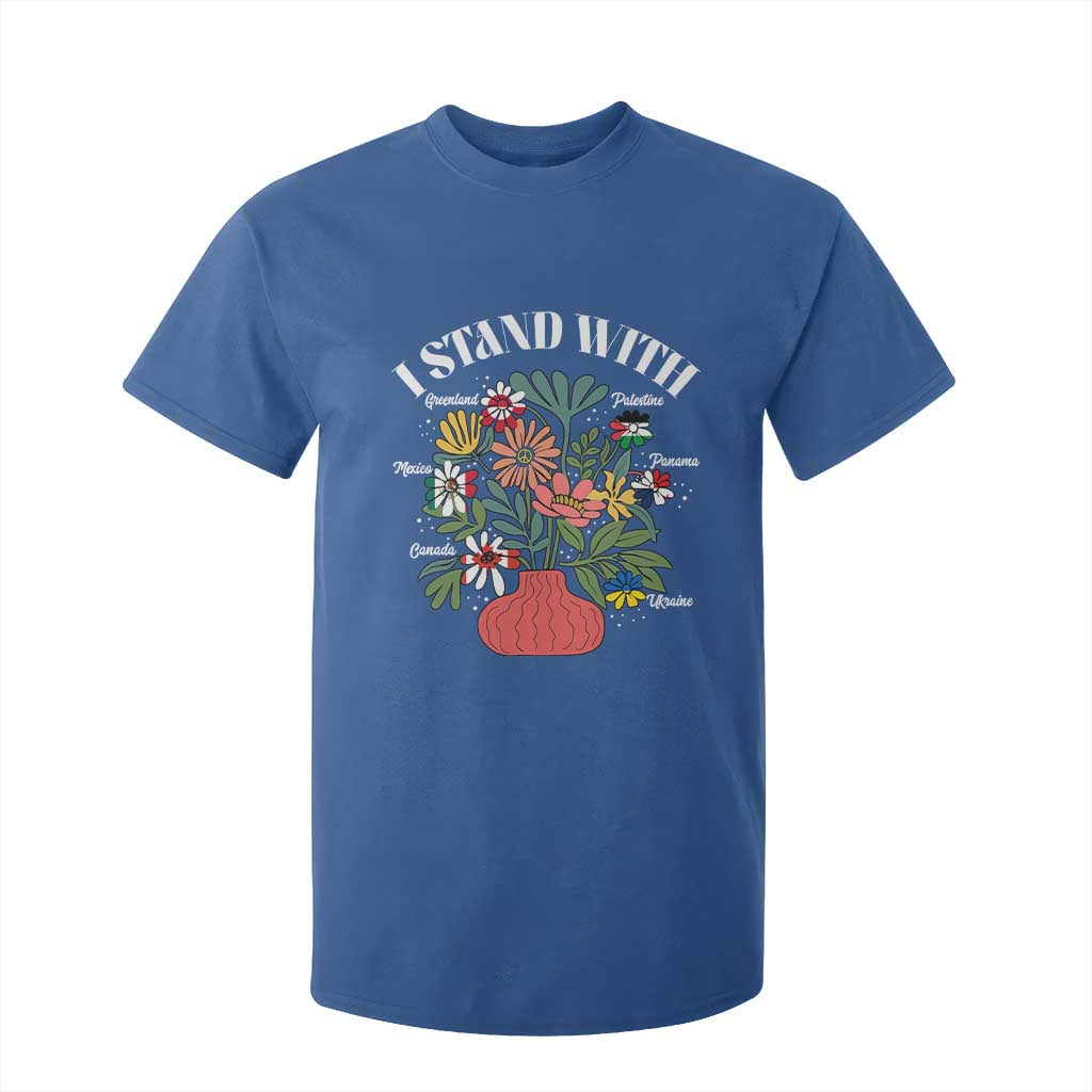 I Stand With Canada Greenland Mexico Panama Gaza Ukraine T Shirt For Kid Retro Floral TS11 Royal Blue Print Your Wear
