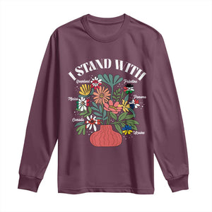 I Stand With Canada Greenland Mexico Panama Gaza Ukraine Long Sleeve Shirt Retro Floral TS11 Maroon Print Your Wear
