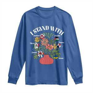 I Stand With Canada Greenland Mexico Panama Gaza Ukraine Long Sleeve Shirt Retro Floral TS11 Royal Blue Print Your Wear
