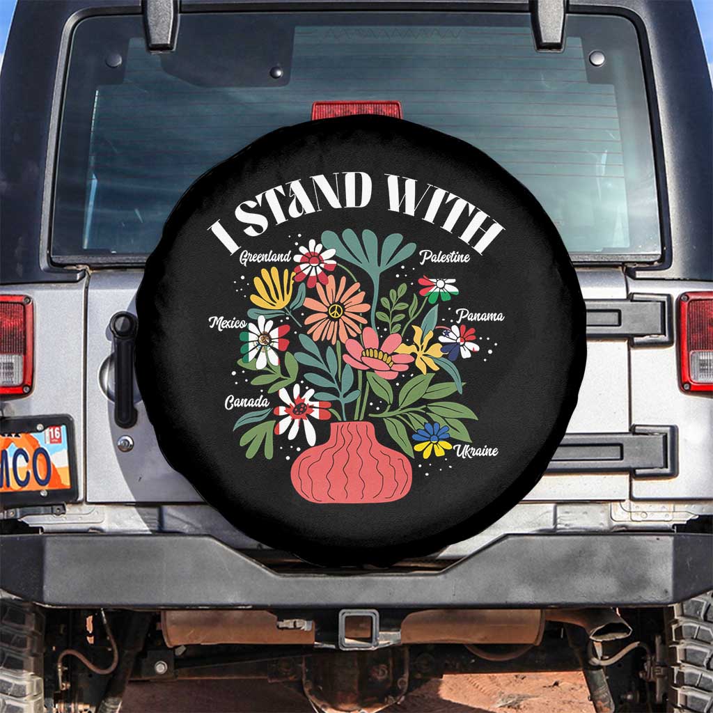 I Stand With Canada Greenland Mexico Panama Gaza Ukraine Spare Tire Cover Retro Floral TS11 No hole Black Print Your Wear