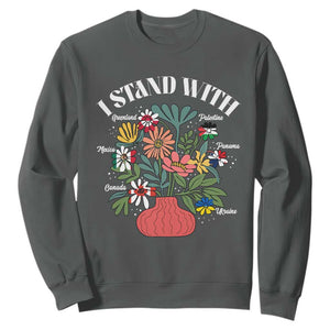 I Stand With Canada Greenland Mexico Panama Gaza Ukraine Sweatshirt Retro Floral TS11 Dark Heather Print Your Wear