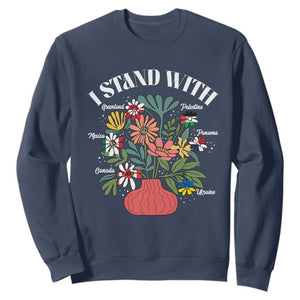 I Stand With Canada Greenland Mexico Panama Gaza Ukraine Sweatshirt Retro Floral TS11 Navy Print Your Wear