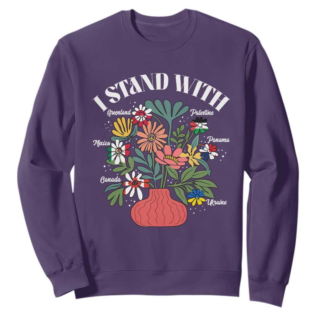 I Stand With Canada Greenland Mexico Panama Gaza Ukraine Sweatshirt Retro Floral TS11 Purple Print Your Wear