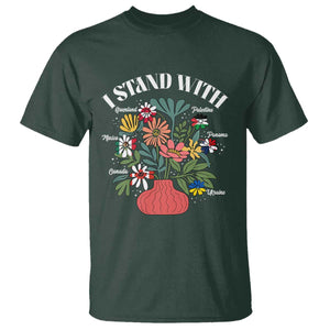 I Stand With Canada Greenland Mexico Panama Gaza Ukraine T Shirt Retro Floral TS11 Dark Forest Green Print Your Wear