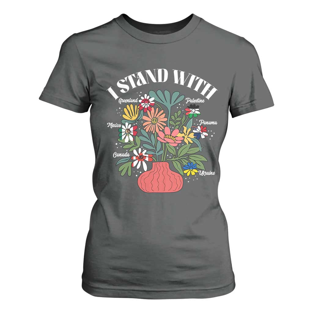 I Stand With Canada Greenland Mexico Panama Gaza Ukraine T Shirt For Women Retro Floral TS11 Dark Heather Print Your Wear