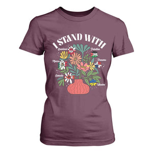 I Stand With Canada Greenland Mexico Panama Gaza Ukraine T Shirt For Women Retro Floral TS11 Maroon Print Your Wear