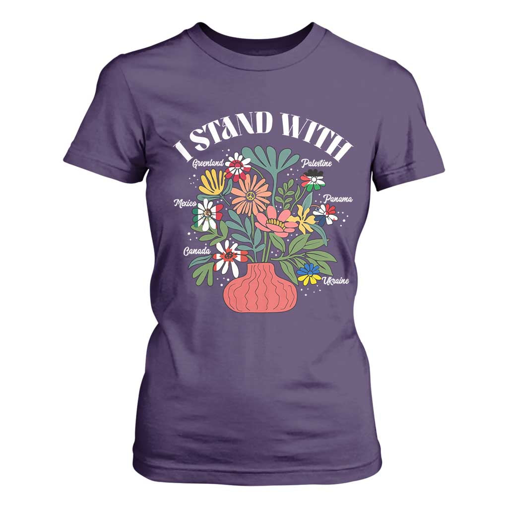 I Stand With Canada Greenland Mexico Panama Gaza Ukraine T Shirt For Women Retro Floral TS11 Purple Print Your Wear