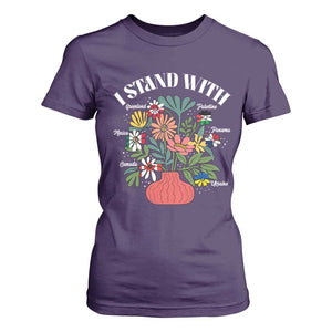 I Stand With Canada Greenland Mexico Panama Gaza Ukraine T Shirt For Women Retro Floral TS11 Purple Print Your Wear