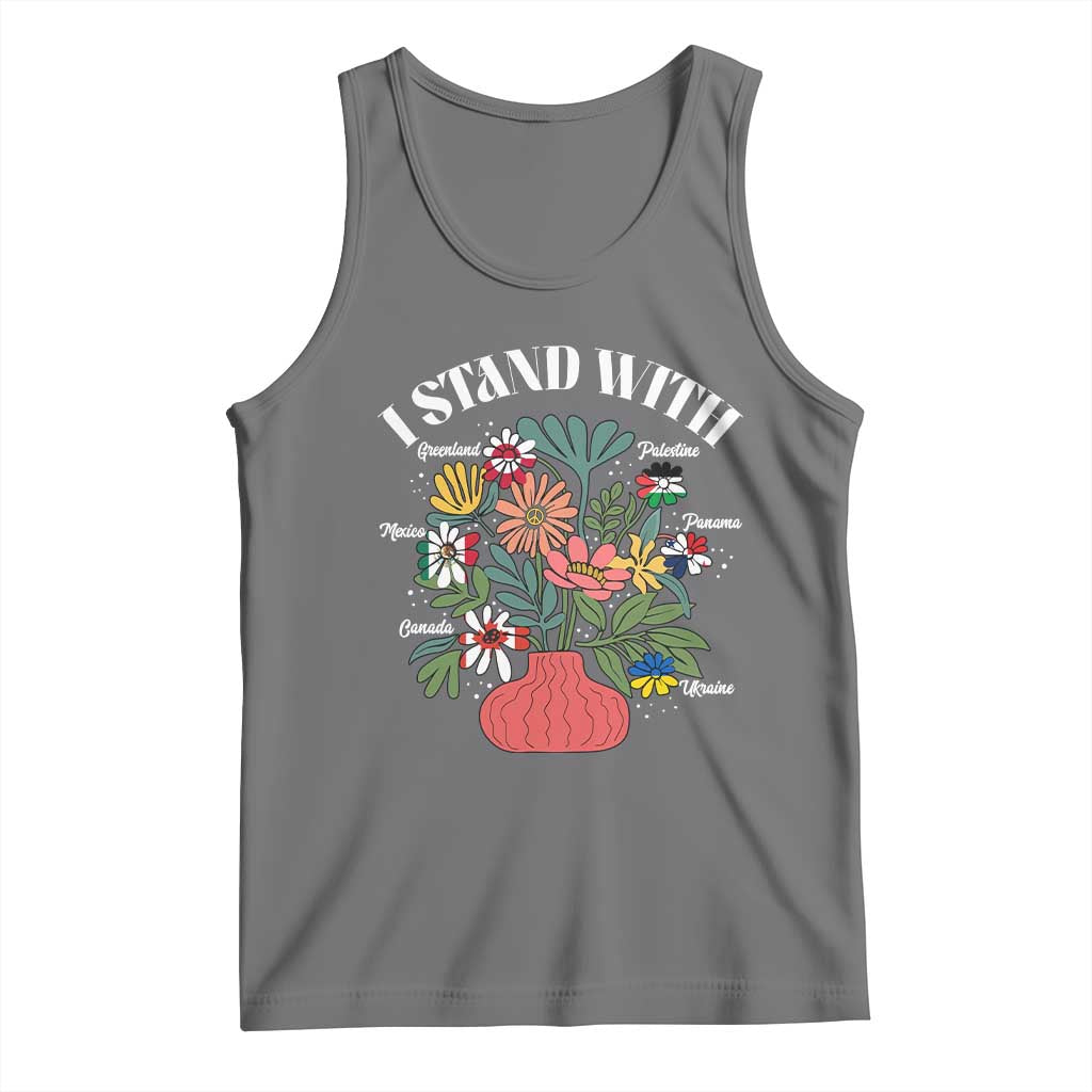 I Stand With Canada Greenland Mexico Panama Gaza Ukraine Tank Top Retro Floral TS11 Black Heather Print Your Wear