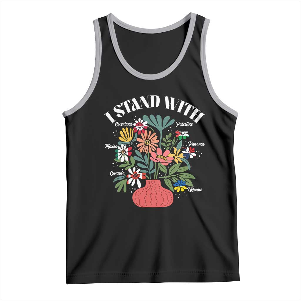 I Stand With Canada Greenland Mexico Panama Gaza Ukraine Tank Top Retro Floral TS11 Black Athletic Heather Print Your Wear