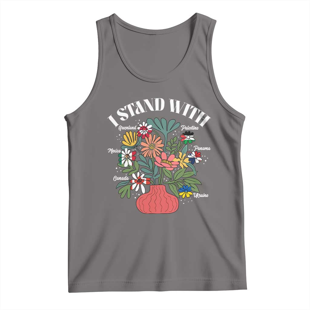 I Stand With Canada Greenland Mexico Panama Gaza Ukraine Tank Top Retro Floral TS11 Deep Heather Print Your Wear