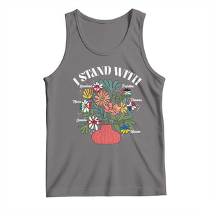I Stand With Canada Greenland Mexico Panama Gaza Ukraine Tank Top Retro Floral TS11 Deep Heather Print Your Wear