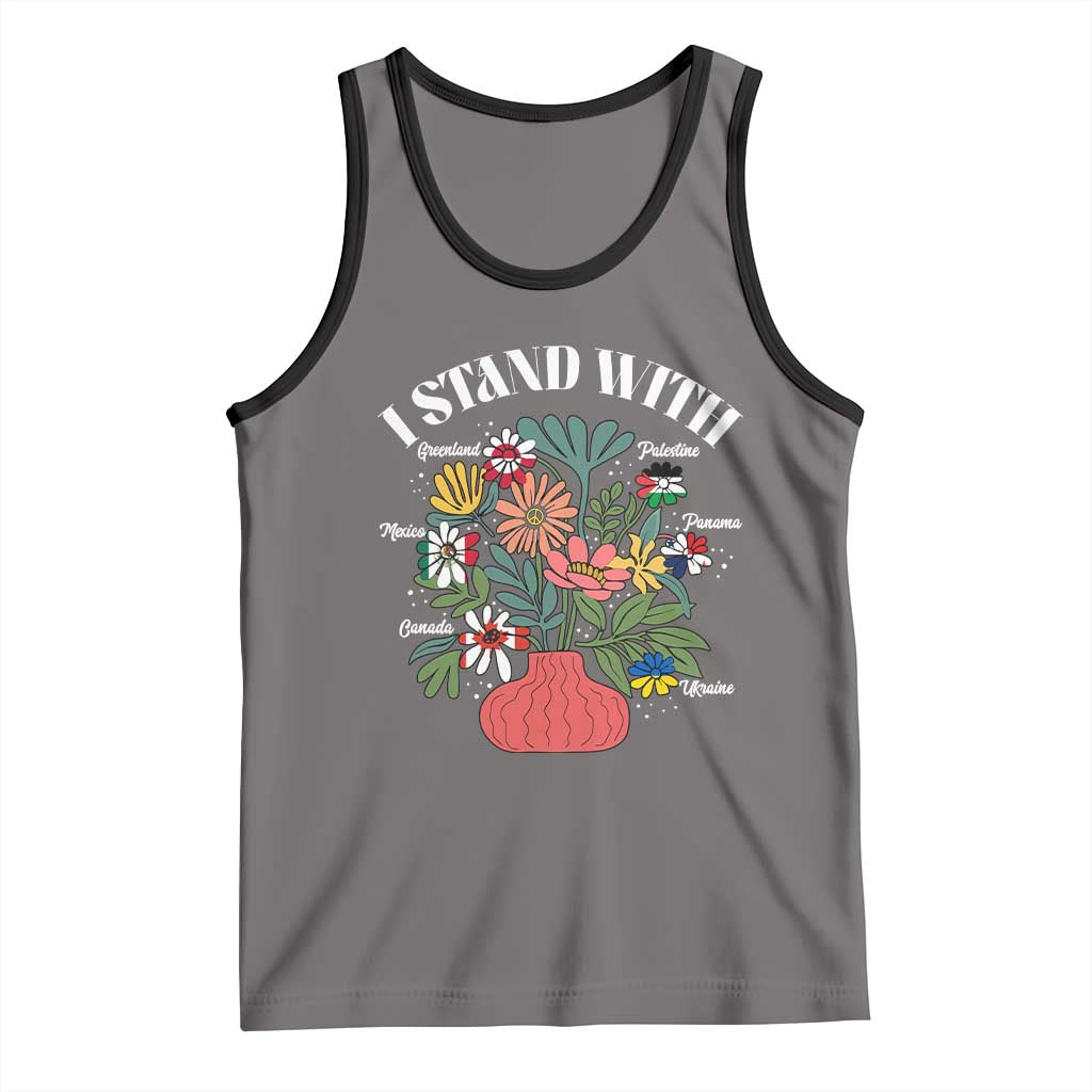 I Stand With Canada Greenland Mexico Panama Gaza Ukraine Tank Top Retro Floral TS11 Deep Heather Black Print Your Wear