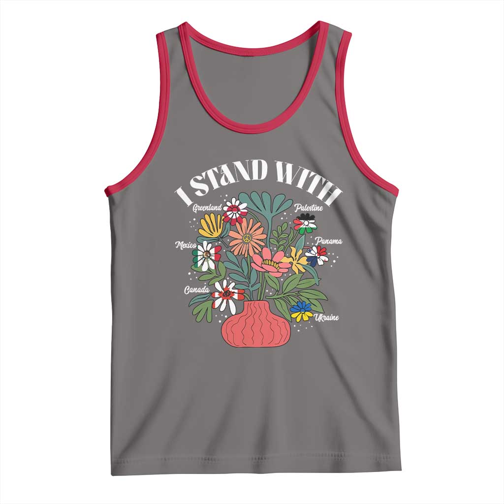 I Stand With Canada Greenland Mexico Panama Gaza Ukraine Tank Top Retro Floral TS11 Deep Heather Red Print Your Wear
