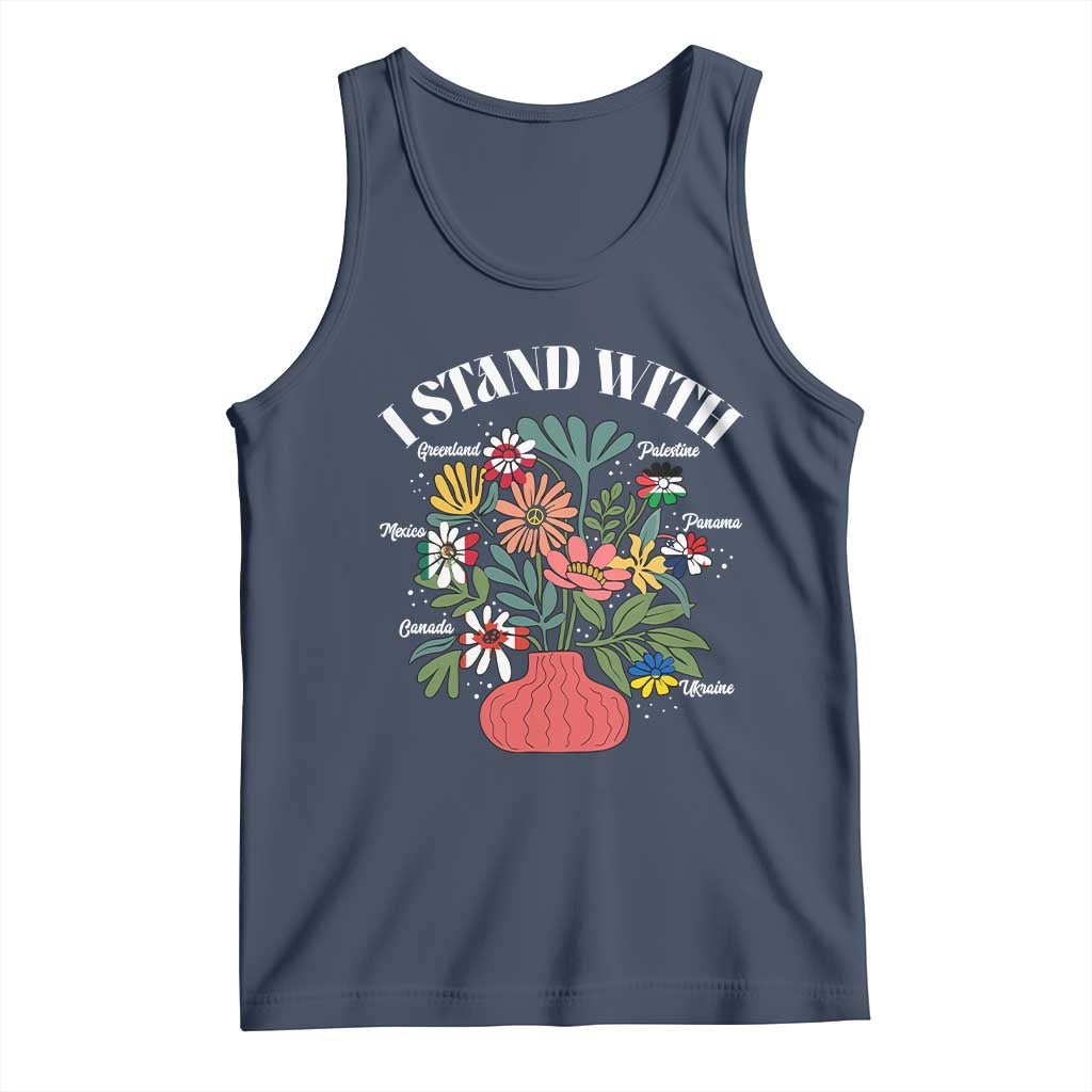 I Stand With Canada Greenland Mexico Panama Gaza Ukraine Tank Top Retro Floral TS11 Navy Print Your Wear