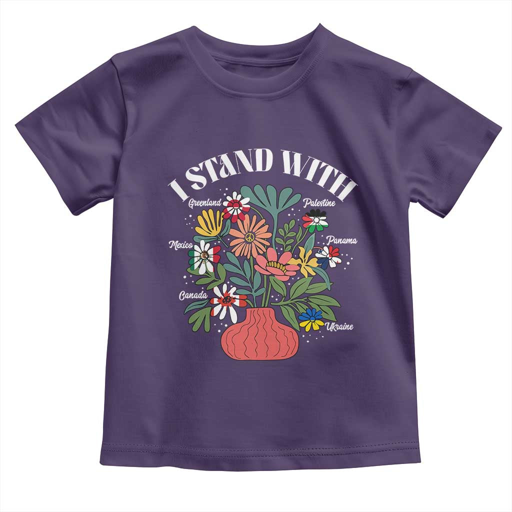I Stand With Canada Greenland Mexico Panama Gaza Ukraine Toddler T Shirt Retro Floral TS11 Purple Print Your Wear
