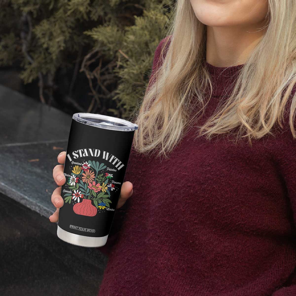 I Stand With Canada Greenland Mexico Panama Gaza Ukraine Tumbler Cup Retro Floral TS11 Print Your Wear