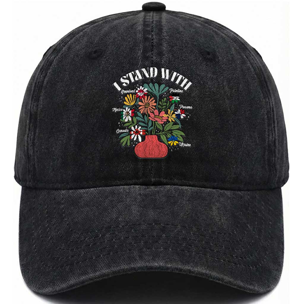 I Stand With Canada Greenland Mexico Panama Gaza Ukraine Washed Cotton Baseball Cap Retro Floral TS11 Print Your Wear