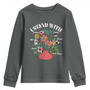 I Stand With Canada Greenland Mexico Panama Gaza Ukraine Youth Sweatshirt Retro Floral TS11 Dark Heather Print Your Wear