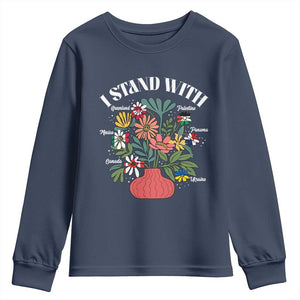 I Stand With Canada Greenland Mexico Panama Gaza Ukraine Youth Sweatshirt Retro Floral TS11 Navy Print Your Wear
