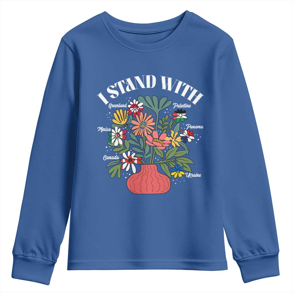 I Stand With Canada Greenland Mexico Panama Gaza Ukraine Youth Sweatshirt Retro Floral TS11 Royal Blue Print Your Wear
