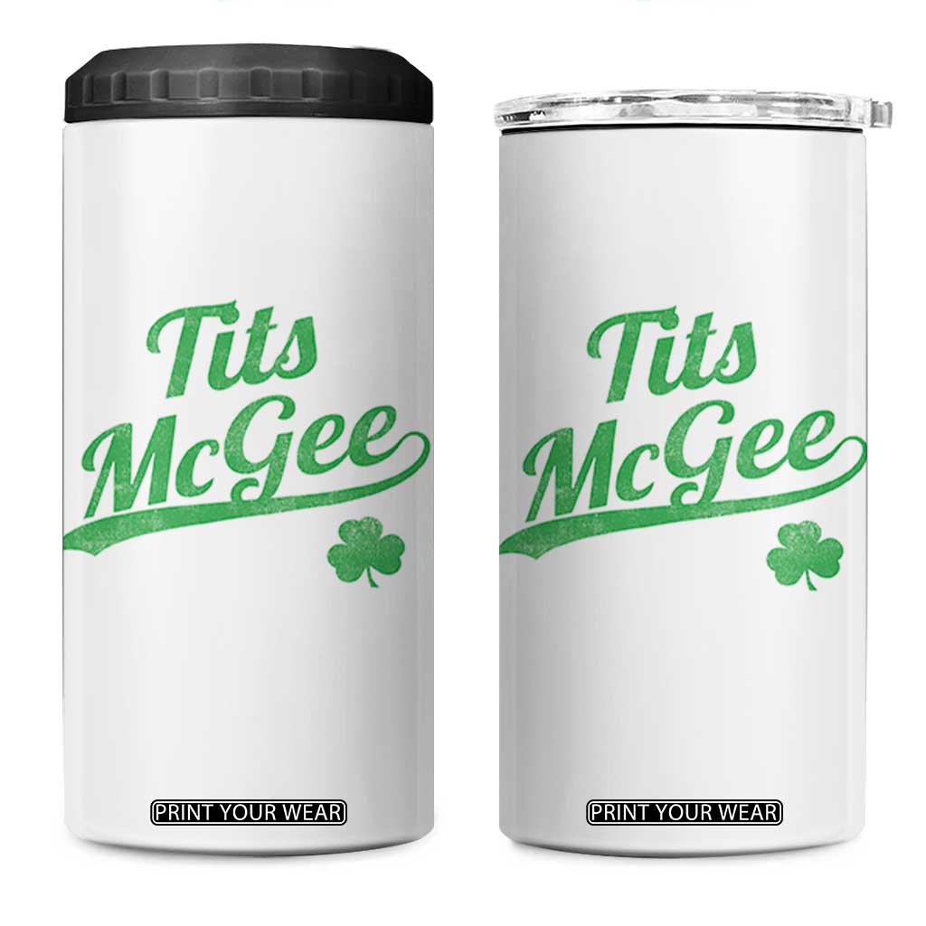 Tits McGee 4 in 1 Can Cooler Tumbler Funny Womens St Patricks Day Vintage Shamrocks TS11 One Size: 16 oz White Print Your Wear