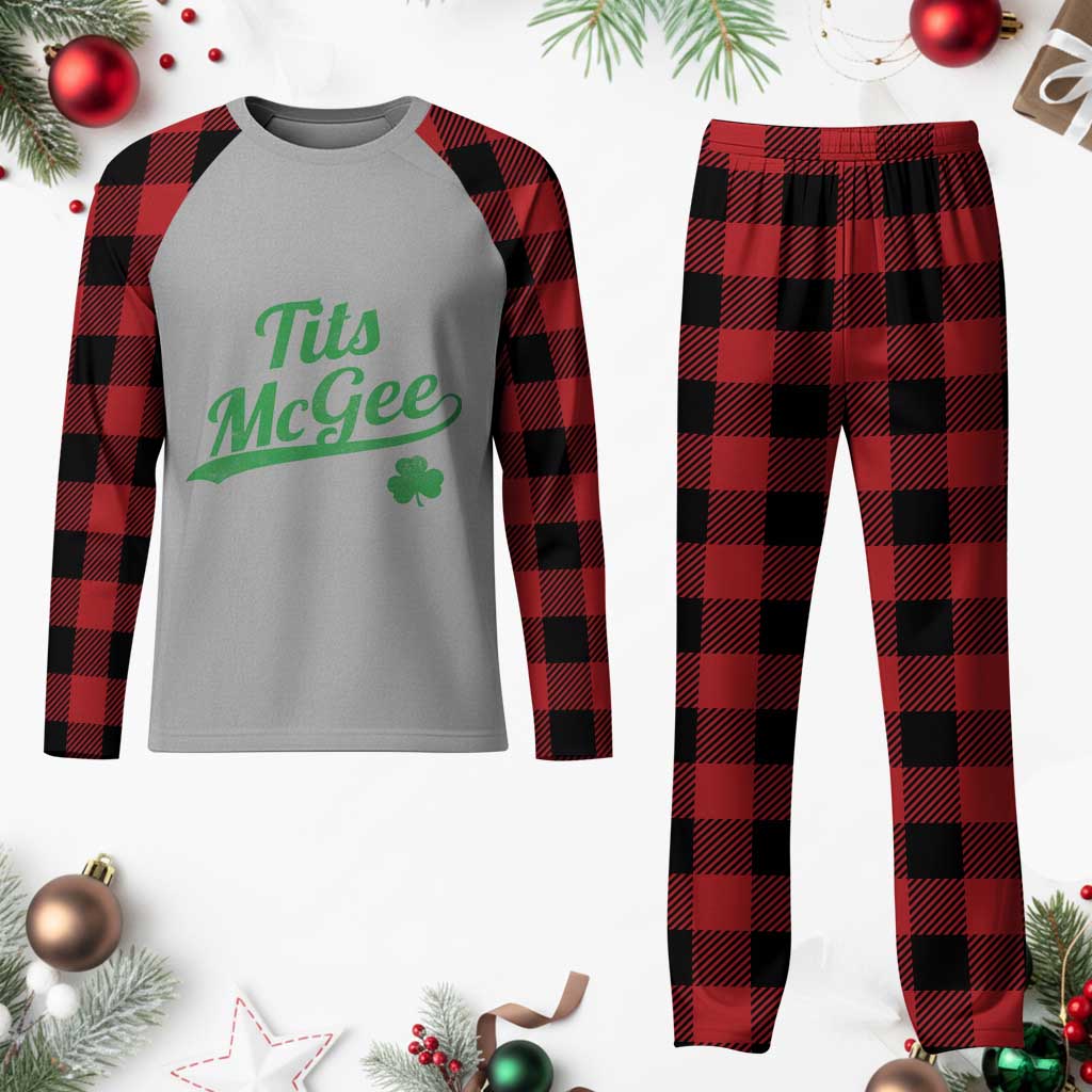 Tits McGee Plaid Pajama Set Funny Womens St Patricks Day Vintage Shamrocks TS11 Buffalo Plaid Print Your Wear
