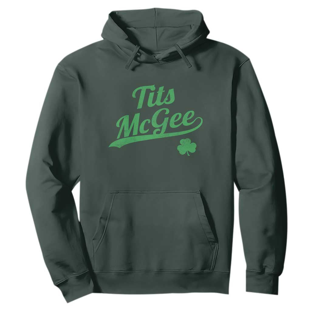 Tits McGee Hoodie Funny Womens St Patricks Day Vintage Shamrocks TS11 Dark Forest Green Print Your Wear