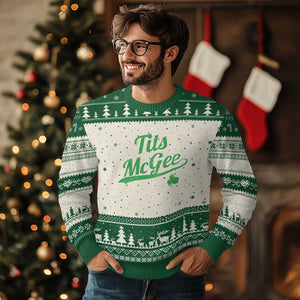 Tits McGee Ugly Christmas Sweater Funny Womens St Patricks Day Vintage Shamrocks TS11 Beige Green Print Your Wear