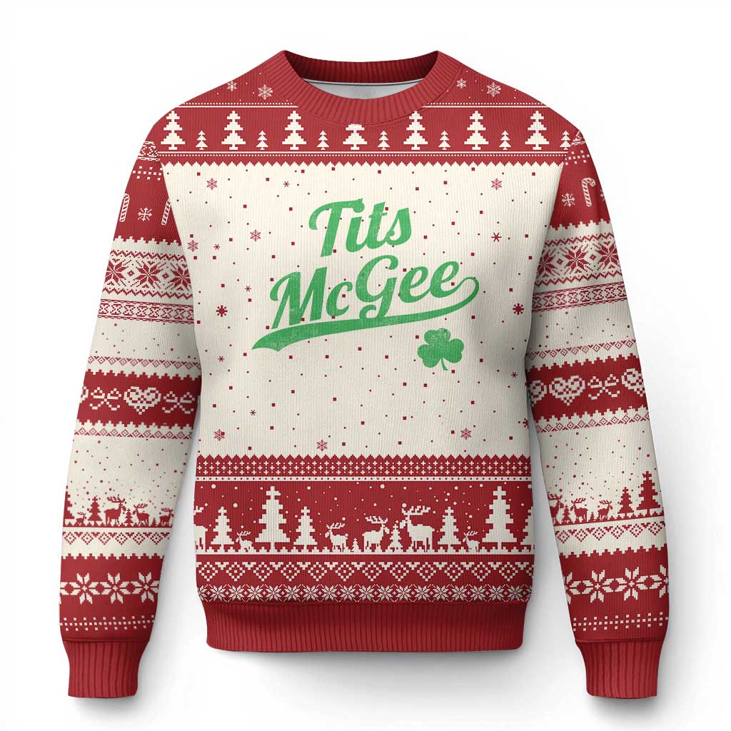 Tits McGee Ugly Christmas Sweater Funny Womens St Patricks Day Vintage Shamrocks TS11 Beige Red Print Your Wear