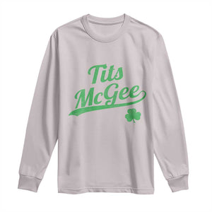 Tits McGee Long Sleeve Shirt Funny Womens St Patricks Day Vintage Shamrocks TS11 Ice Gray Print Your Wear