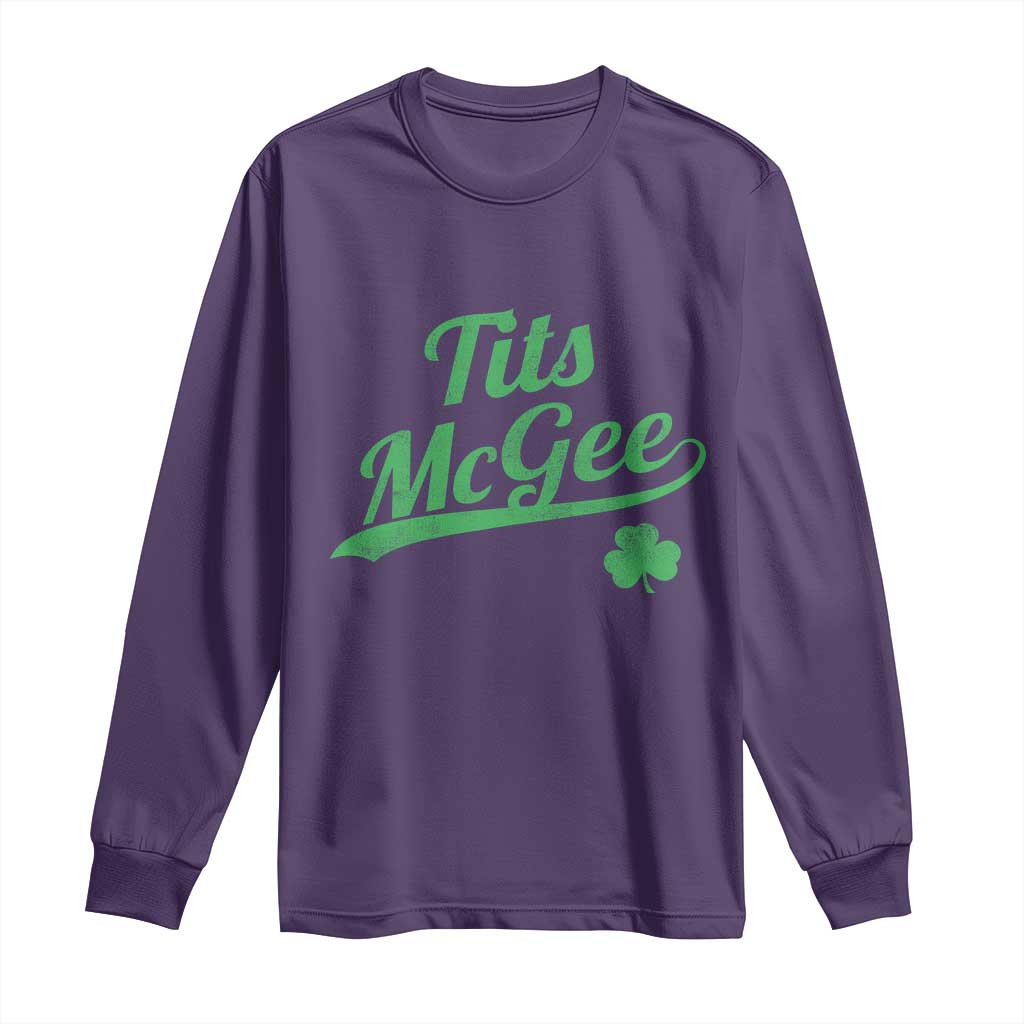 Tits McGee Long Sleeve Shirt Funny Womens St Patricks Day Vintage Shamrocks TS11 Purple Print Your Wear