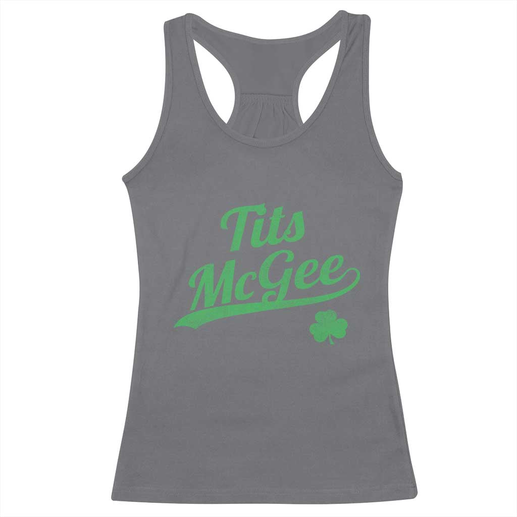 Tits McGee Racerback Tank Top Funny Womens St Patricks Day Vintage Shamrocks TS11 Charcoal Print Your Wear