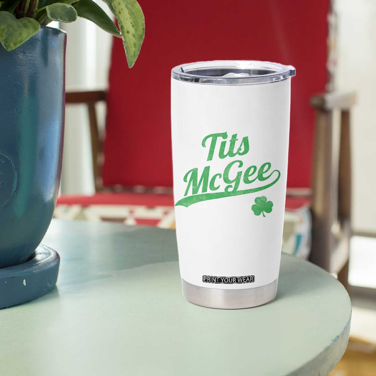 Tits McGee Tumbler Cup Funny Womens St Patricks Day Vintage Shamrocks TS11 Print Your Wear