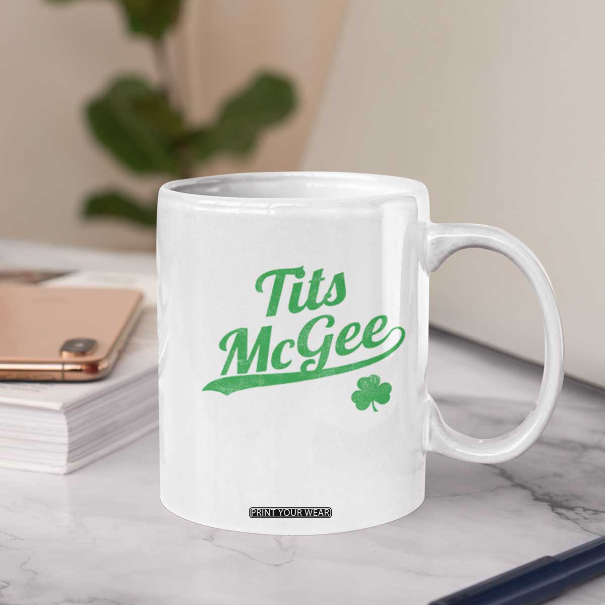 Tits McGee Coffee Mug Funny Womens St Patricks Day Vintage Shamrocks TS11 Print Your Wear