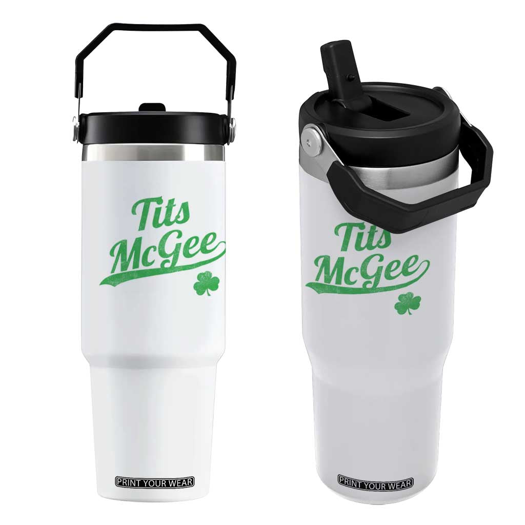 Tits McGee Flip Straw Tumbler Funny Womens St Patricks Day Vintage Shamrocks TS11 One Size: 30 oz White Print Your Wear