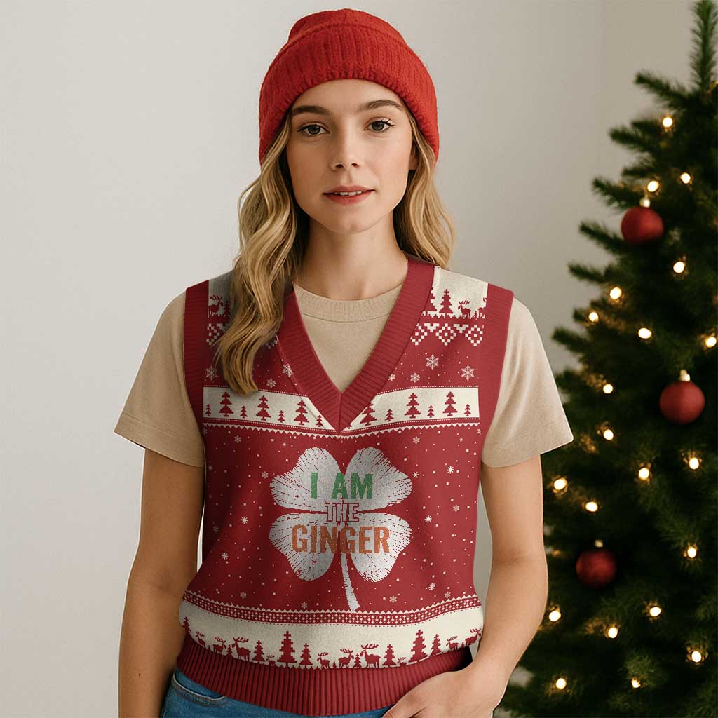 Funny St Patricks Day I Am The Ginger V-Neck Knit Sweater Vest Irish Redhead Shamrock TS11 Red Beige Print Your Wear