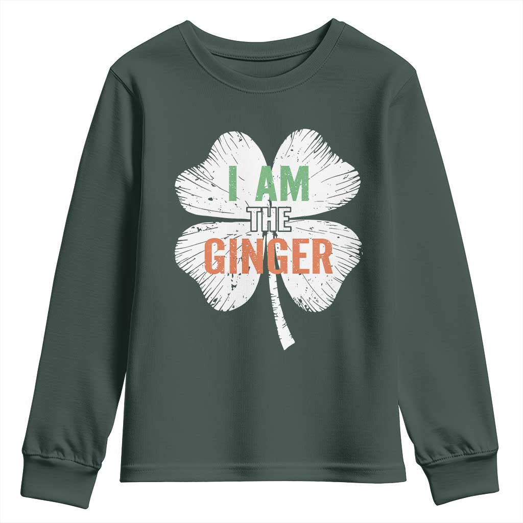 Funny St Patricks Day I Am The Ginger Youth Sweatshirt Irish Redhead Shamrock TS11 Dark Forest Green Print Your Wear
