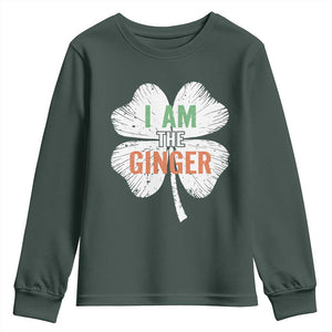 Funny St Patricks Day I Am The Ginger Youth Sweatshirt Irish Redhead Shamrock TS11 Dark Forest Green Print Your Wear